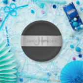 Name und Monogramm | Grays & Imitate Silver Look Pappteller (Party)