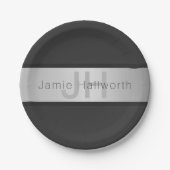 Name und Monogramm | Grays & Imitate Silver Look Pappteller (Vorderseite)