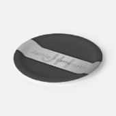 Name und Monogramm | Grays & Imitate Silver Look Pappteller (Schrägansicht)