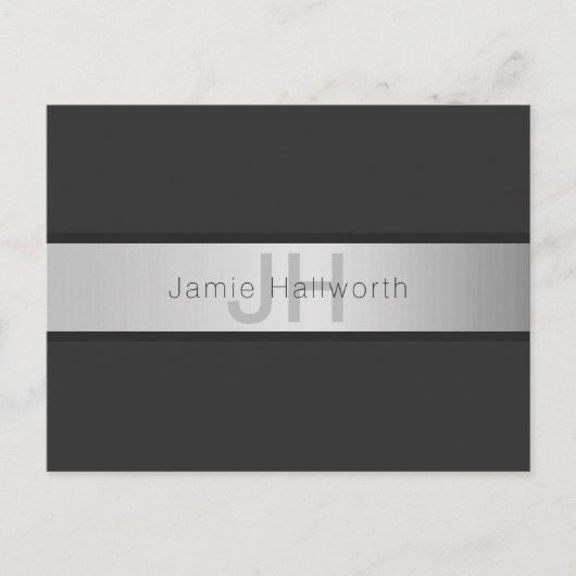 Name und Monogramm | Grays & Imitate Silver Look Postkarte (Vorderseite)