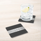 Name und Monogramm | Grays & Imitate Silver Look Rechteckiger Pappuntersetzer (Vor Ort)