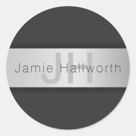 Name und Monogramm | Grays & Imitate Silver Look Runder Aufkleber