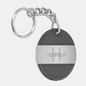 Name und Monogramm | Grays & Imitate Silver Look Schlüsselanhänger (Vorderseite links)