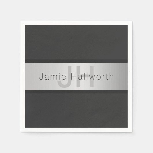 Name und Monogramm | Grays & Imitate Silver Look Serviette (Vorderseite)