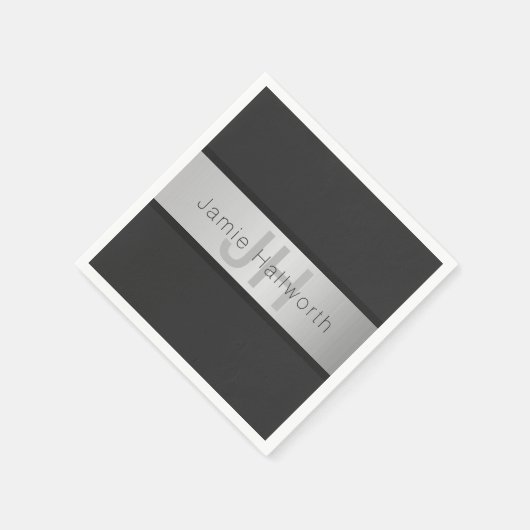 Name und Monogramm | Grays & Imitate Silver Look Serviette (Ecke)