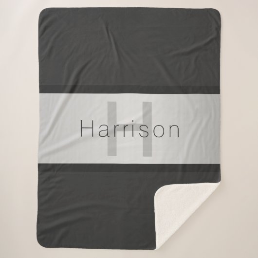 Name und Monogramm | Grays & Imitate Silver Look Sherpadecke (Vorderseite)