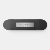 Name und Monogramm | Grays & Imitate Silver Look Skateboard (Horizontal)