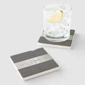 Name und Monogramm | Grays & Imitate Silver Look Steinuntersetzer (Seitenansicht)