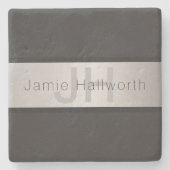 Name und Monogramm | Grays & Imitate Silver Look Steinuntersetzer (Vorderseite)