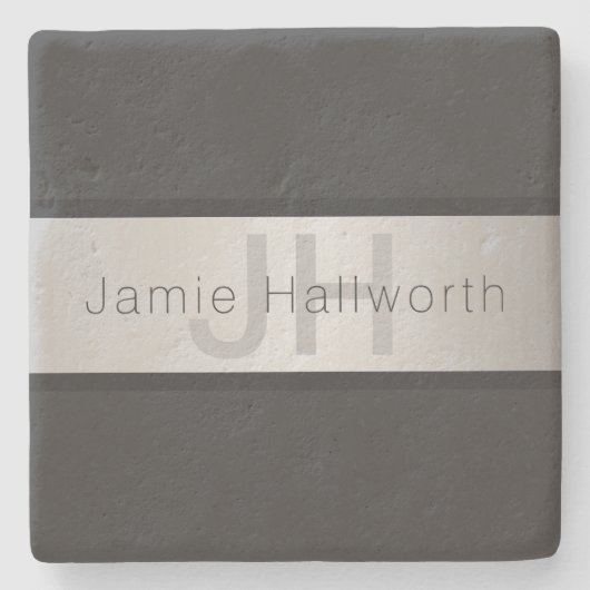Name und Monogramm | Grays & Imitate Silver Look Steinuntersetzer (Vorderseite)