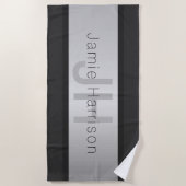 Name und Monogramm | Grays & Imitate Silver Look Strandtuch (Vorderseite)
