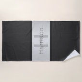 Name und Monogramm | Grays & Imitate Silver Look Strandtuch (Vorderseite)