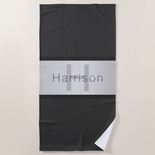 Name und Monogramm | Grays & Imitate Silver Look Strandtuch (Vorderseite)