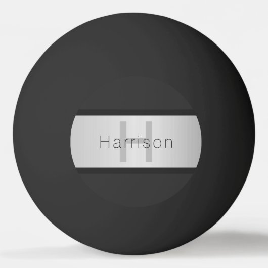 Name und Monogramm | Grays & Imitate Silver Look Tischtennisball (Rückseite)