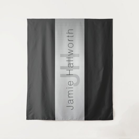 Name und Monogramm | Grays & Imitate Silver Look Wandteppich (Vorderseite)