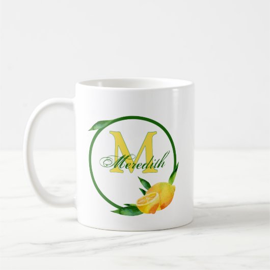 🍋 Name und Monogramm Kaffeetasse (Links)
