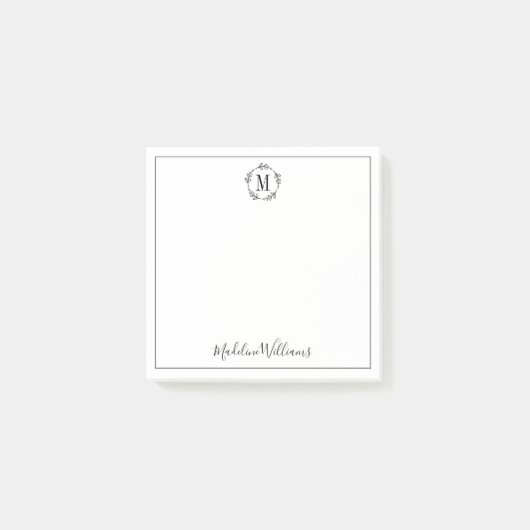 Name und Monogramm Post-it Klebezettel (Vorderseite)