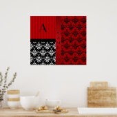 Name und monogramm rote Damaststreifen Poster (Küche)