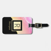 Name und Monogramm Schwarz & Gold Box Rosa & Gold- Gepäckanhänger (Vorderseite horizontal)