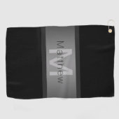 Name und Monogramm | Schwarz & Grau Golfhandtuch (Horizontal)