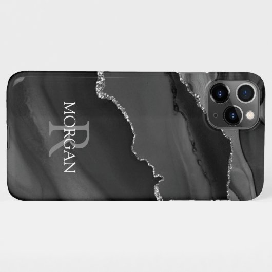 Name und Monogramm, schwarz-graue Gattung, grauwei iPhone Hülle (Rückseite (Horizontal))