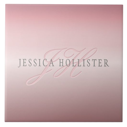 Name und Monogramm | Soft IMITATE Rose Gold Blush Fliese (Vorderseite)