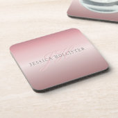 Name und Monogramm | Soft IMITATE Rose Gold Blush Getränkeuntersetzer (Linke Seite)
