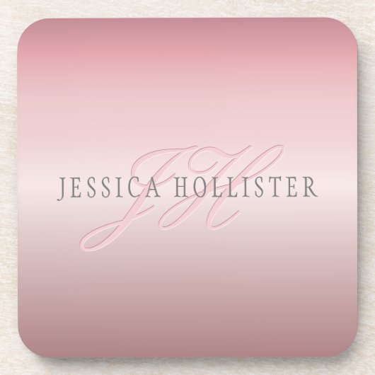 Name und Monogramm | Soft IMITATE Rose Gold Blush Getränkeuntersetzer (Vorderseite)