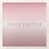 Name und Monogramm | Soft IMITATE Rose Gold Blush Glasuntersetzer (Vorderseite)