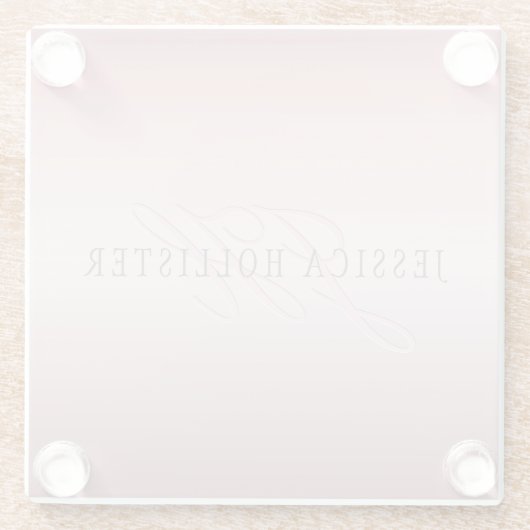 Name und Monogramm | Soft IMITATE Rose Gold Blush Glasuntersetzer (Rückseite)