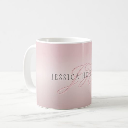 Name und Monogramm | Soft IMITATE Rose Gold Blush Kaffeetasse (Vorderseite Links)