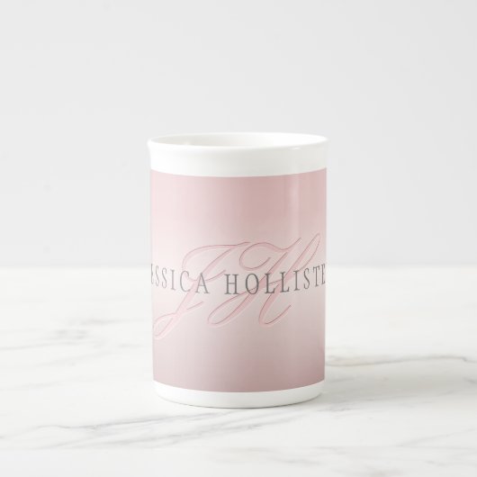 Name und Monogramm | Soft IMITATE Rose Gold Blush Porzellantasse (Vorderseite)
