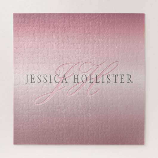 Name und Monogramm | Soft IMITATE Rose Gold Blush Puzzle (Vertikal)