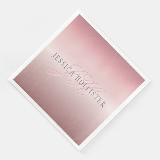 Name und Monogramm | Soft IMITATE Rose Gold Blush Serviette (Ecke)