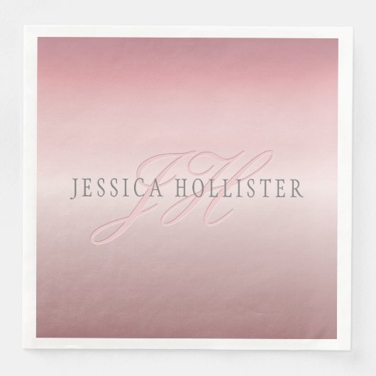 Name und Monogramm | Soft IMITATE Rose Gold Blush Serviette (Vorderseite)