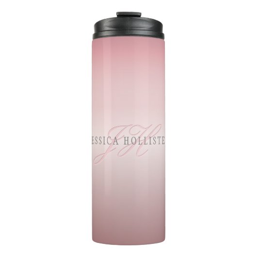 Name und Monogramm | Soft IMITATE Rose Gold Blush Thermosbecher (Vorderseite)