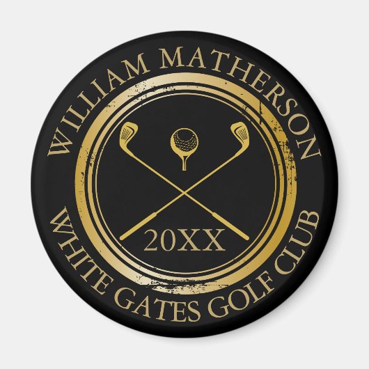 Name und Name des Schwarzen und Gold und Datum des Magnet (Vorne)