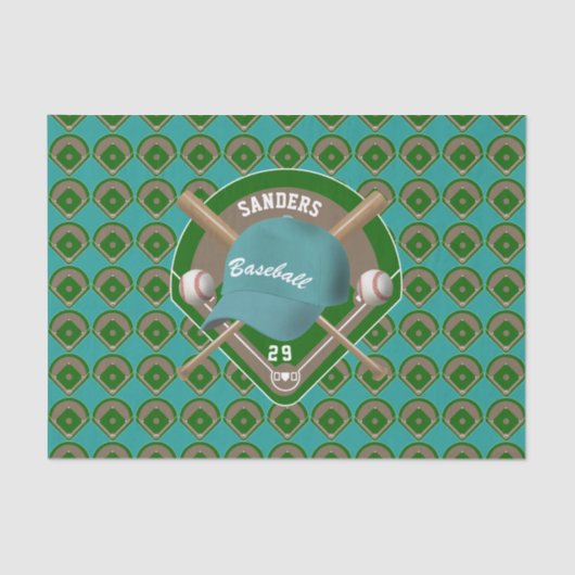 Name und Nummer des Aqua Baseball Diamond Players Seidenpapier (Vorderseite)