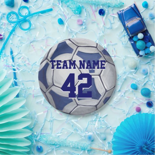 Name und Nummer des Fußball-Balls blau und weiß Pappteller (Party)