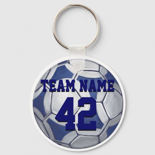 Name und Nummer des Fußball-Balls blau und weiß Schlüsselanhänger (Vorderseite)
