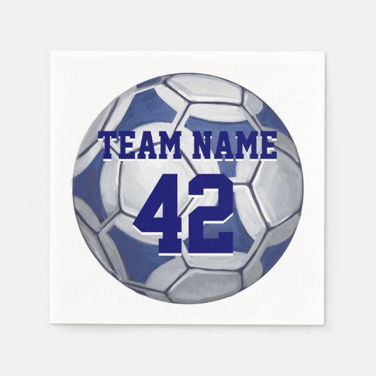 Name und Nummer des Fußball-Balls blau und weiß Serviette (Vorderseite)
