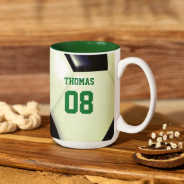 Name und Nummer des Fußballballs Personalisiert Zweifarbige Tasse