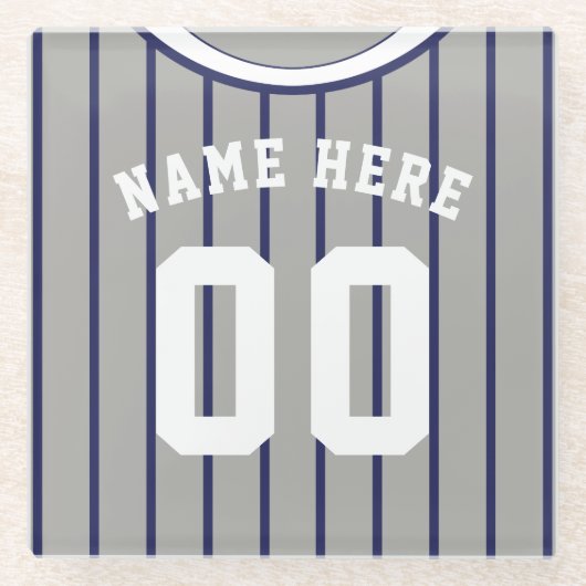 Name und Nummer Navy Pinstripe Baseball Glasuntersetzer (Vorderseite)