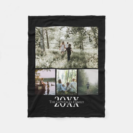 Name und Personalisiertes Jahr der Fotocollage Fleecedecke (Vorderseite)