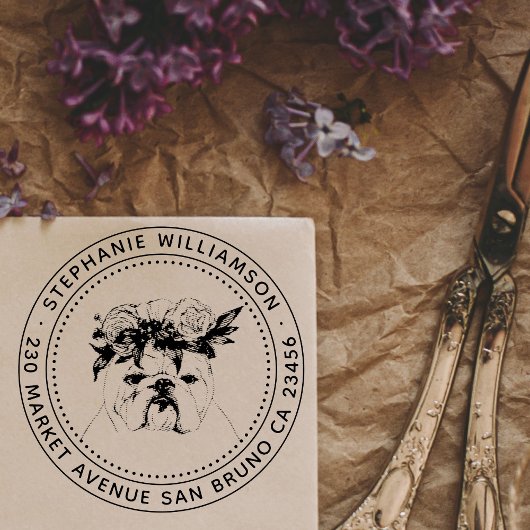 Name und Rücksendeadresse des Bulldog-Hundes Permastempel