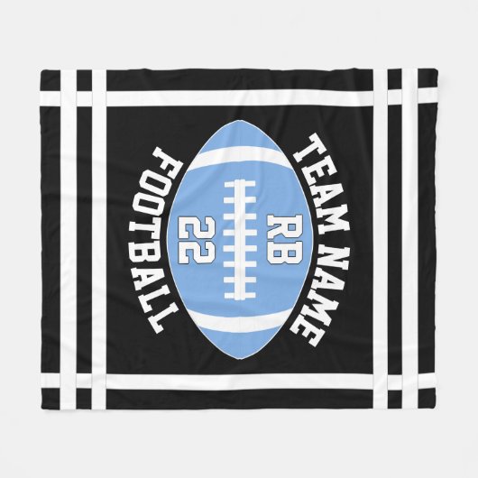 Name und Spielnummer des hellblauen Fußballteams Fleecedecke (Vorderseite (Horizontal))