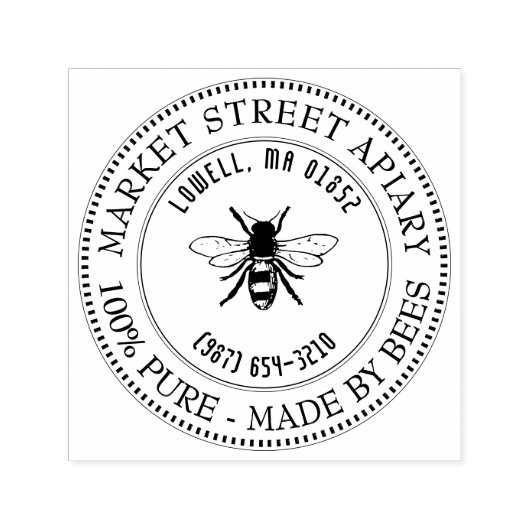 Name und Standort Honeybee Honey Briefmarke Permastempel (Design)