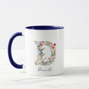 Name und Tasse der Floral-Aquarell-Buchstaben D Mo