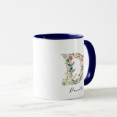 Name und Tasse der Floral-Aquarell-Buchstaben D Mo (VorderseiteRechts)