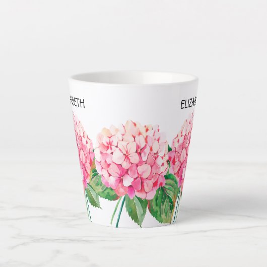 NAME UND Watercolor Pink Hydrangea Bloral Milchtasse (Vorderseite)